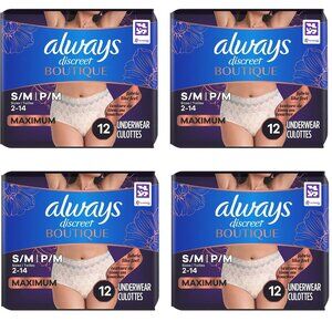 A Lot of 4, Always Discreet Boutique Maximum Underwear 12/Pack, S/M, Peach